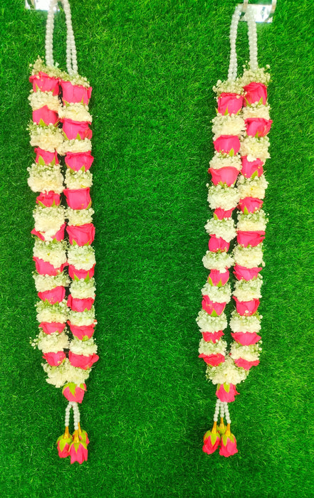 Rose & Baby's Breath Floral Mala - 2.5 Feet | Giri Wedding Garland For Marriage Celebrations