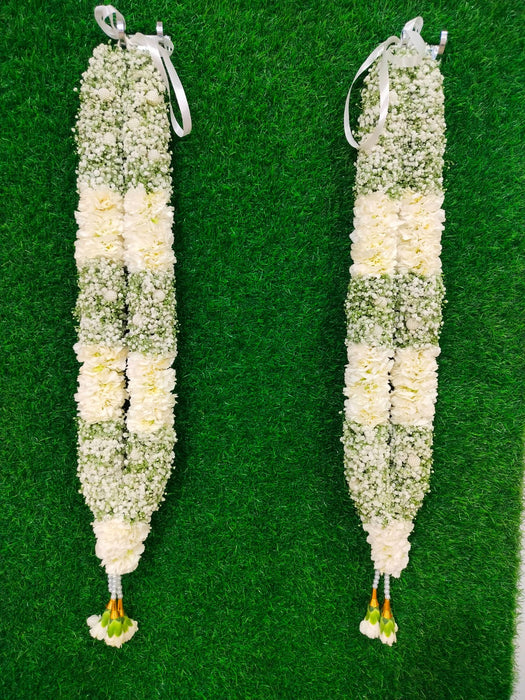 White Carnation Wedding Garland - 2.5 Feet | Giri Floral Mala For Marriage Celebrations