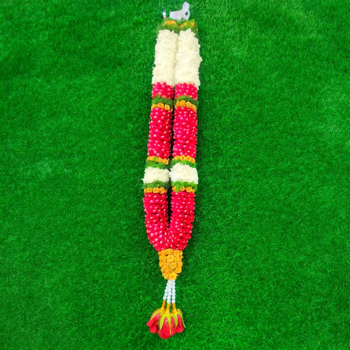 Rose & White Carnation Flower Garland - 2.5 Feet | Giri Wedding Mala