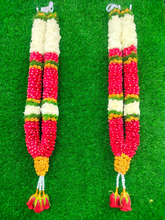 Rose & White Carnation Flower Garland - 2.5 Feet | Giri Wedding Mala