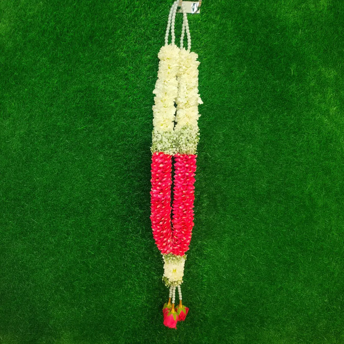 Rose & White Carnation Wedding Garland - 2.5 Feet | Giri Floral Mala For Marriage Celebrations