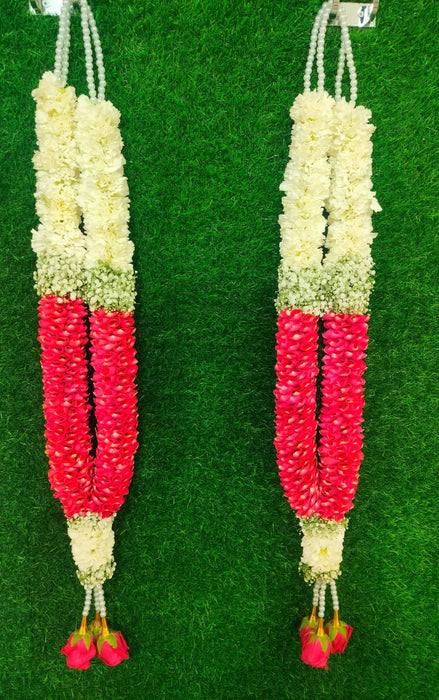 Rose & White Carnation Wedding Garland - 2.5 Feet | Giri Floral Mala For Marriage Celebrations