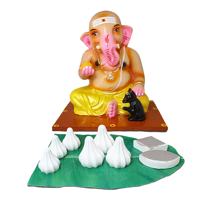 Kozhukattai Sapidum Ganapati Paper Mache Golu Bommai Set - 13 x 12 Inches | Giri Golu Doll/ Navaratri Golu Bomma