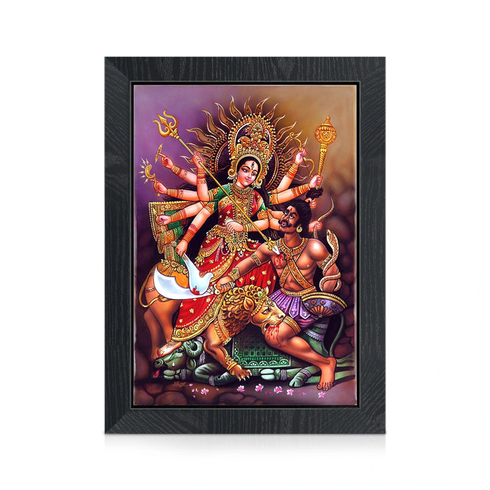 Mahishasura Mardini Durga Photo Frame | Goddess Durga Slaying Mahishasura Picture Frame for Home & Pooja Space