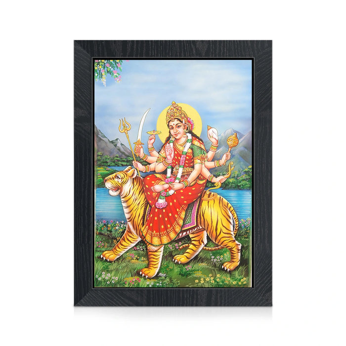 Durga Devi On Tiger Wall Frame | Goddess Durga Riding Tiger Photo Frame for Pooja Room