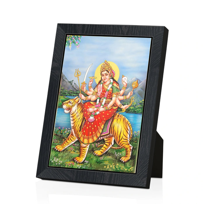 Durga Devi On Tiger Wall Frame | Goddess Durga Riding Tiger Photo Frame for Pooja Room