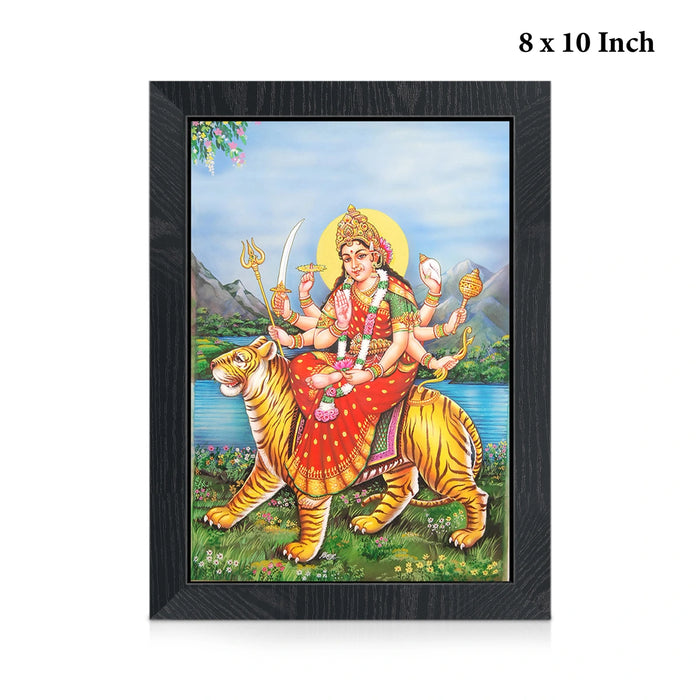Durga Devi On Tiger Wall Frame | Goddess Durga Riding Tiger Photo Frame for Pooja Room