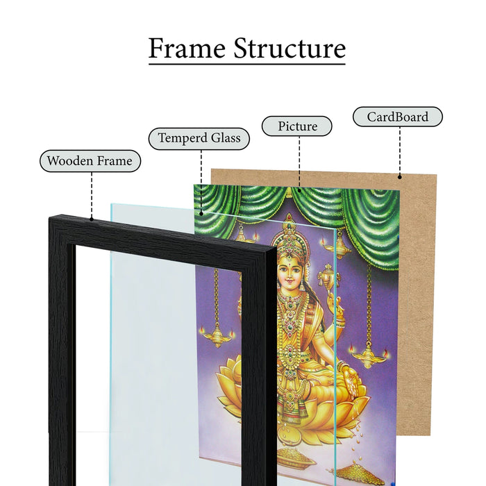 Lakshmi Gold Wall Frame | Golden Goddess Lakshmi Lotus Photo Frame for Pooja Space
