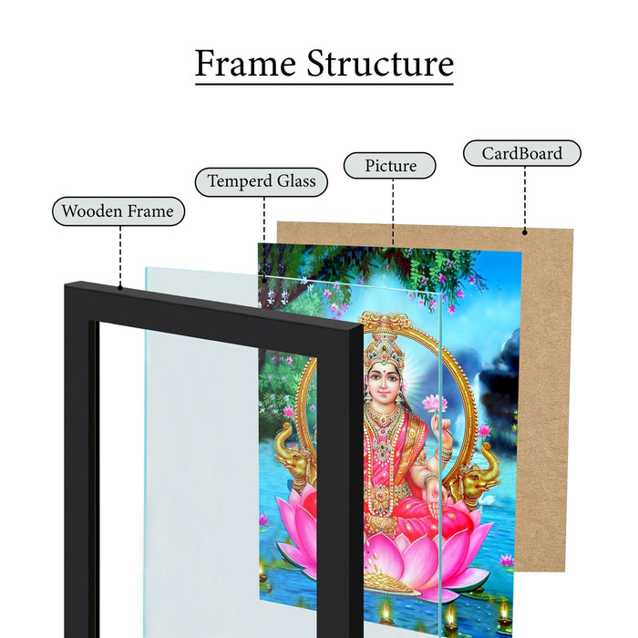 Gaja Lakshmi Wall Frame | Goddess Lakshmi with Elephants Lotus Photo Frame for Living Room & Pooja Space