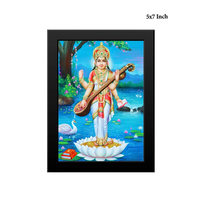 Saraswati Standing Photo Frame | Goddess Saraswati with Veena Lotus Wall Frame for Home & Pooja Room