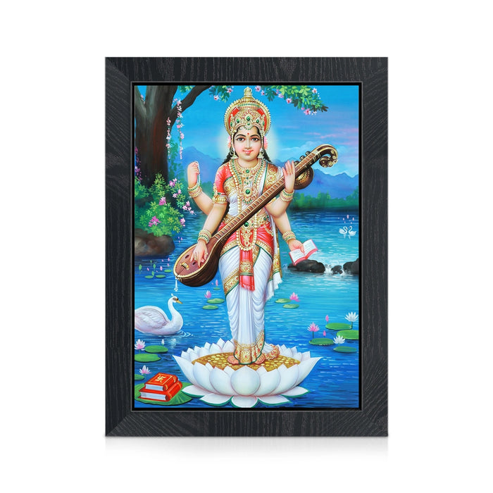 Saraswati Standing Photo Frame | Goddess Saraswati with Veena Lotus Wall Frame for Home & Pooja Room