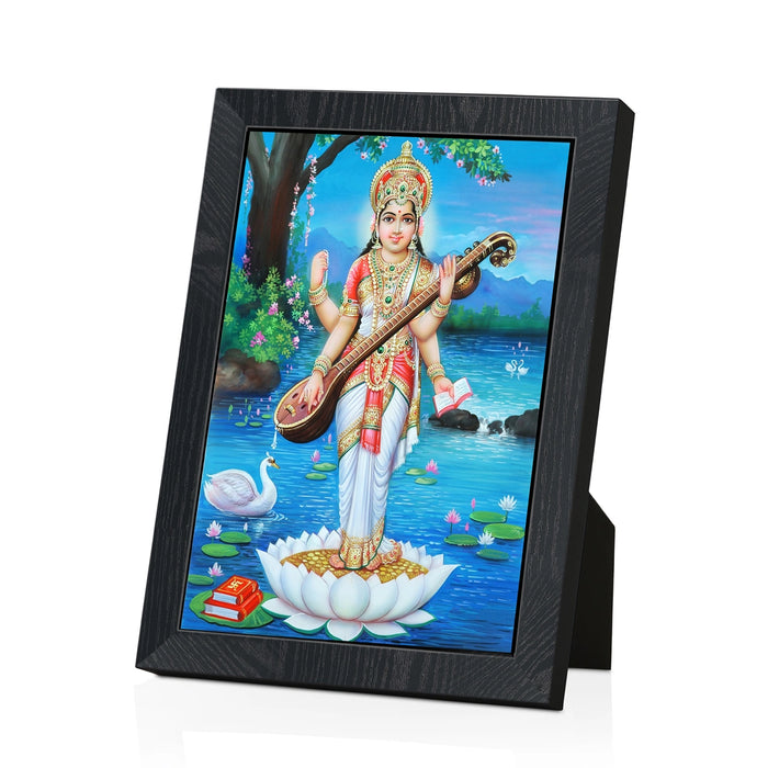 Saraswati Standing Photo Frame | Goddess Saraswati with Veena Lotus Wall Frame for Home & Pooja Room