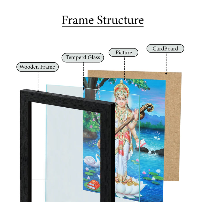 Saraswati Standing Photo Frame | Goddess Saraswati with Veena Lotus Wall Frame for Home & Pooja Room