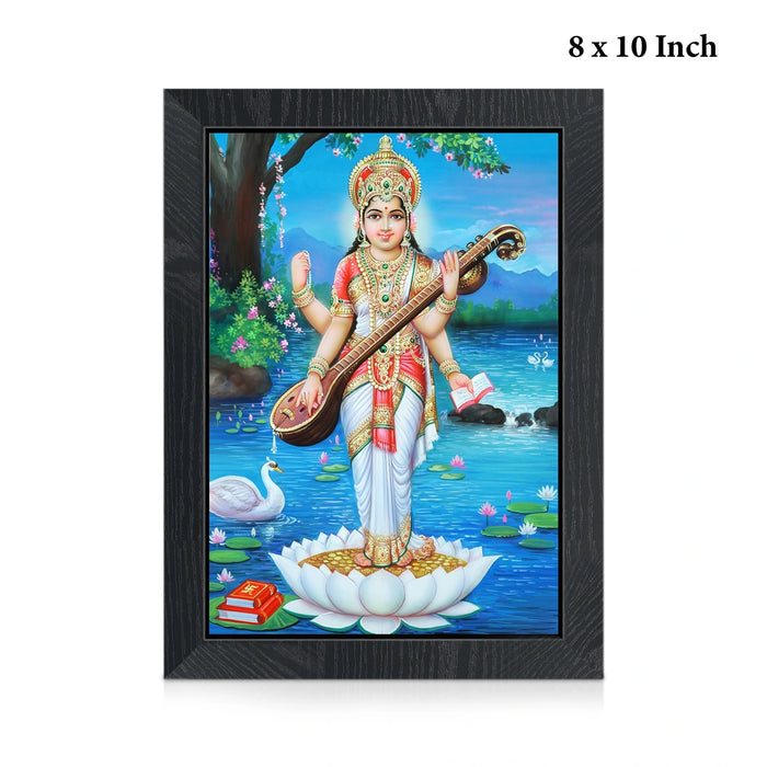 Saraswati Standing Photo Frame | Goddess Saraswati with Veena Lotus Wall Frame for Home & Pooja Room