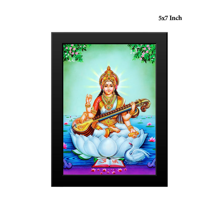 Saraswati Devi Photo Frame | Goddess Saraswati with Veena Lotus Wall Frame for Living Room & Pooja Space