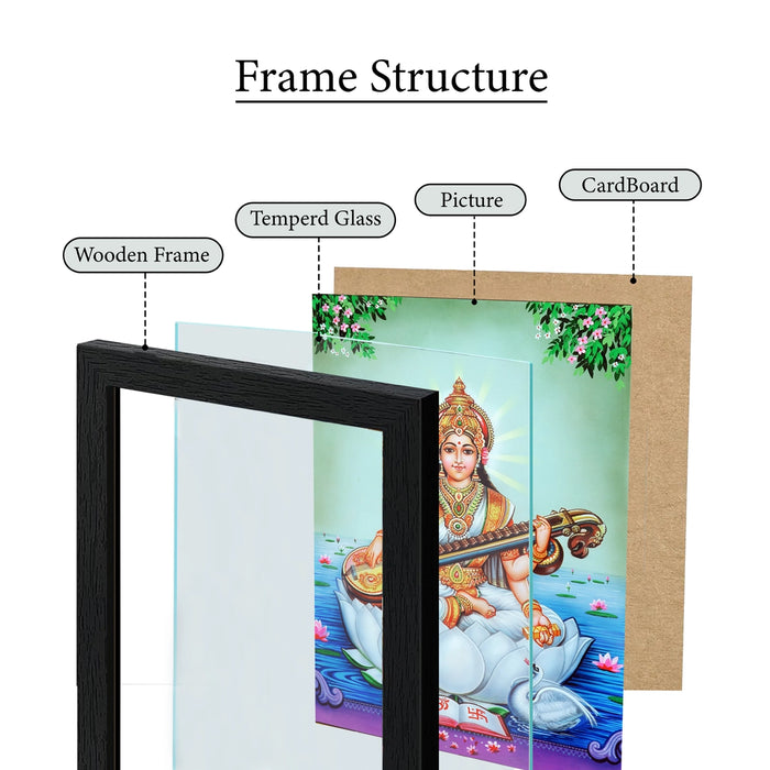 Saraswati Devi Photo Frame | Goddess Saraswati with Veena Lotus Wall Frame for Living Room & Pooja Space