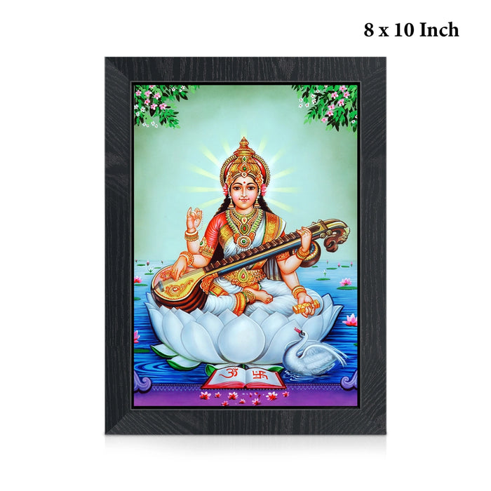Saraswati Devi Photo Frame | Goddess Saraswati with Veena Lotus Wall Frame for Living Room & Pooja Space