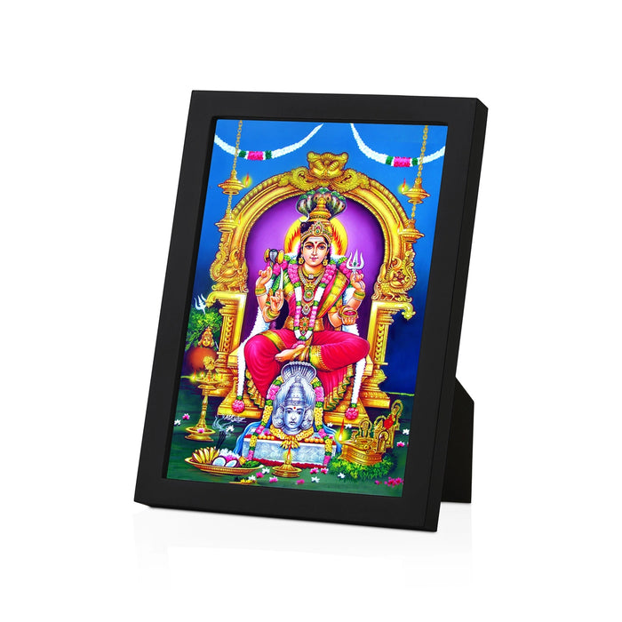 Goddess Mariamman Photo Frame | Sri Mariamman Seated on Throne Picture Frame for Home & Pooja Room