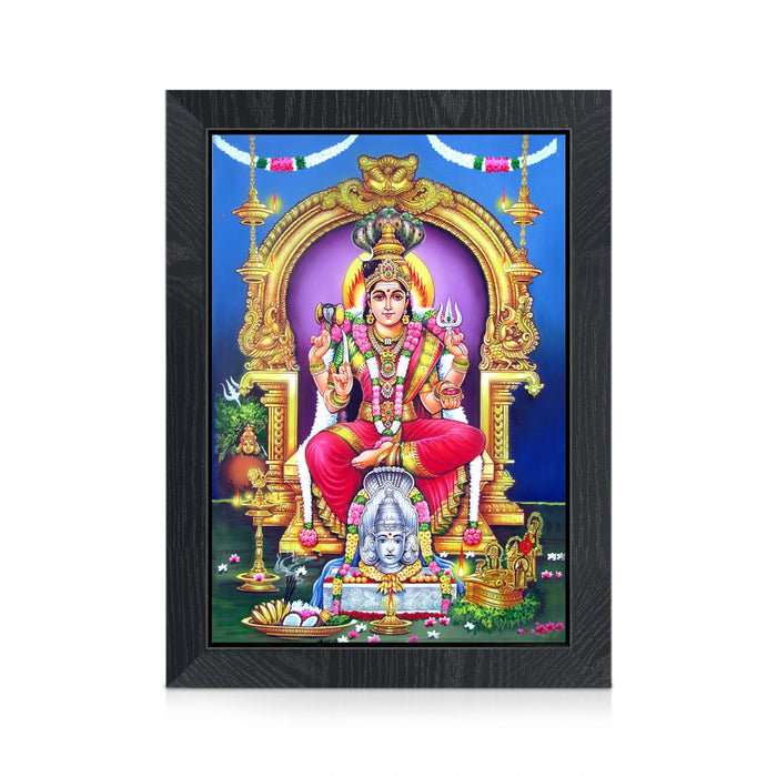 Goddess Mariamman Photo Frame | Sri Mariamman Seated on Throne Picture Frame for Home & Pooja Room