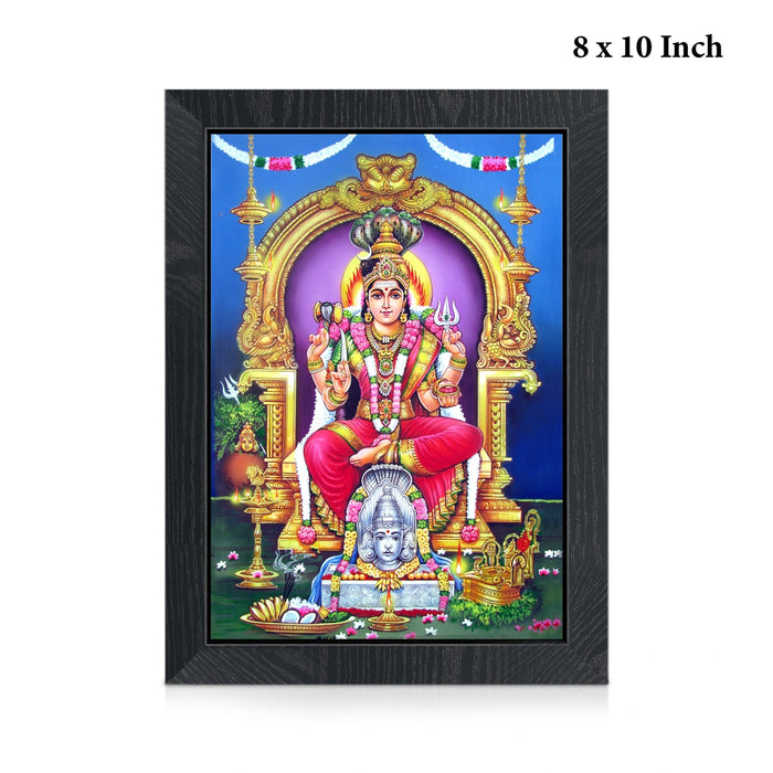 Goddess Mariamman Photo Frame | Sri Mariamman Seated on Throne Picture Frame for Home & Pooja Room