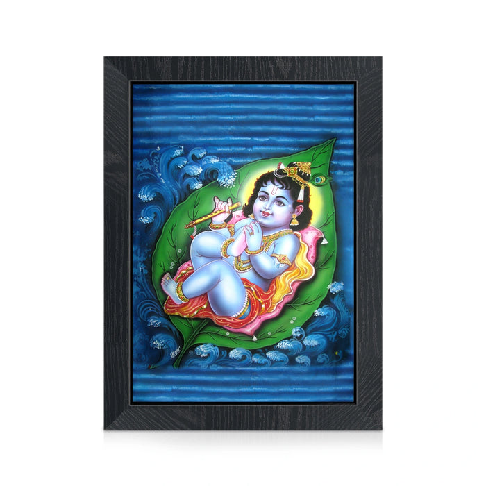 Alilai Krishnar Photo Frame | Baby Krishna on Banyan Leaf Wall Frame for Home & Pooja Room