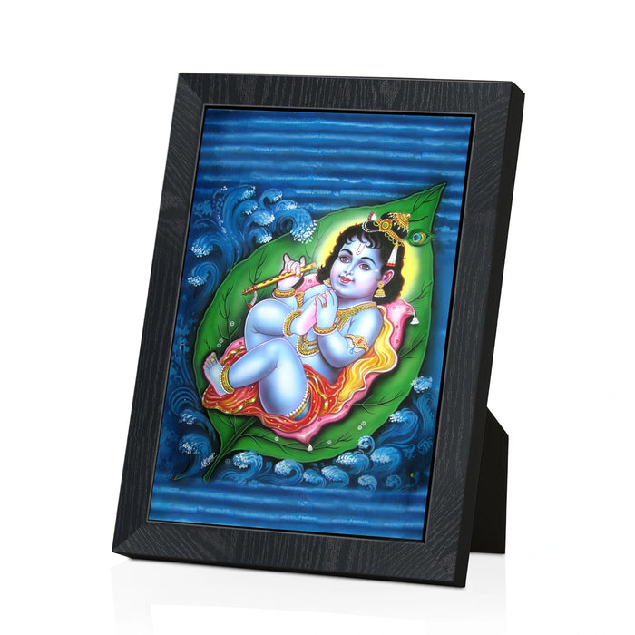 Alilai Krishnar Photo Frame | Baby Krishna on Banyan Leaf Wall Frame for Home & Pooja Room