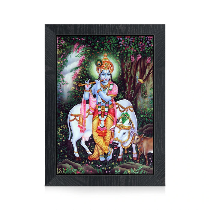 Krishnar with Cow Photo Frame | Lord Krishna with Cow Wall Frame for Home & Pooja Room