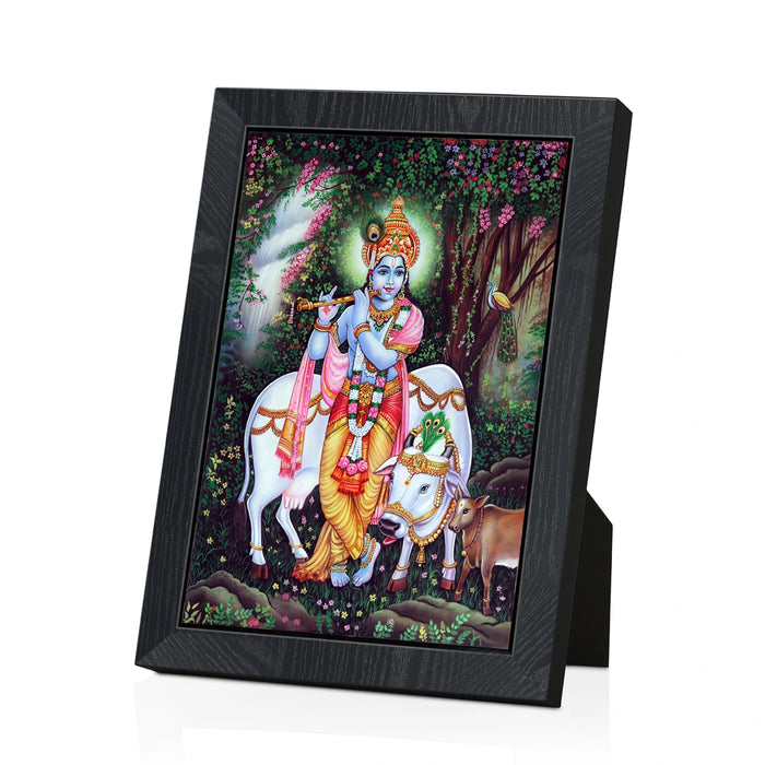 Krishnar with Cow Photo Frame | Lord Krishna with Cow Wall Frame for Home & Pooja Room