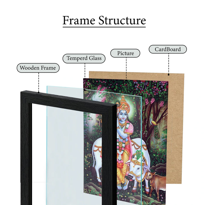Krishnar with Cow Photo Frame | Lord Krishna with Cow Wall Frame for Home & Pooja Room