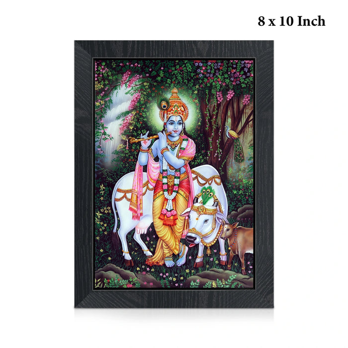 Krishnar with Cow Photo Frame | Lord Krishna with Cow Wall Frame for Home & Pooja Room
