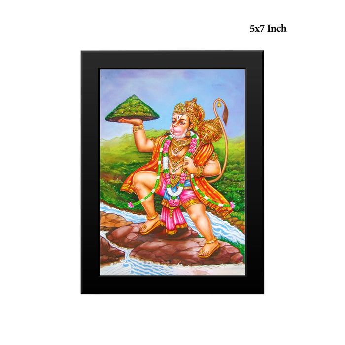 Sri Hanuman Sanjeevi Wall Frame | Divine Lord Hanuman Carrying Sanjeevani Mountain Photo Frame for Pooja Room