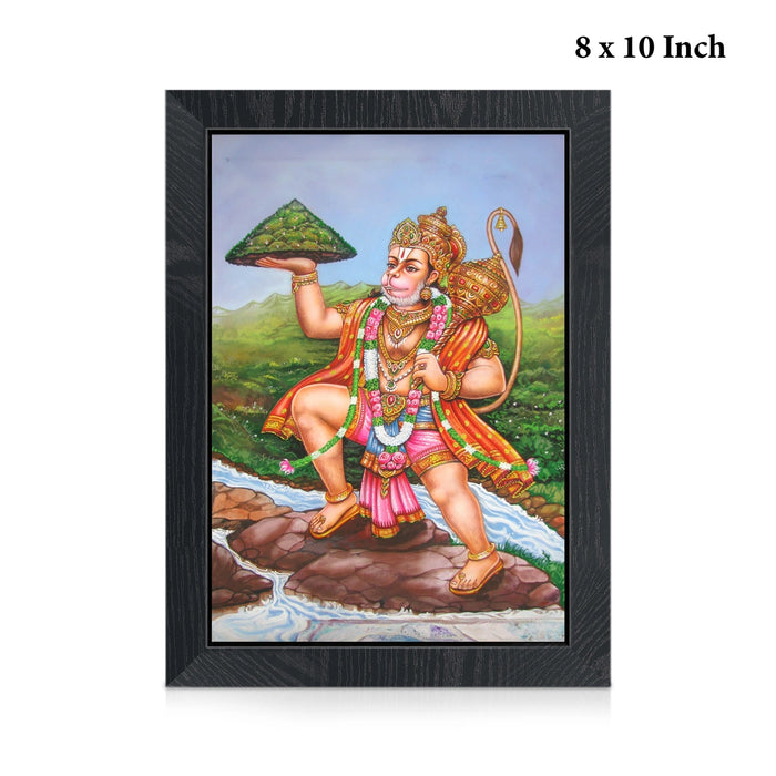 Sri Hanuman Sanjeevi Wall Frame | Divine Lord Hanuman Carrying Sanjeevani Mountain Photo Frame for Pooja Room