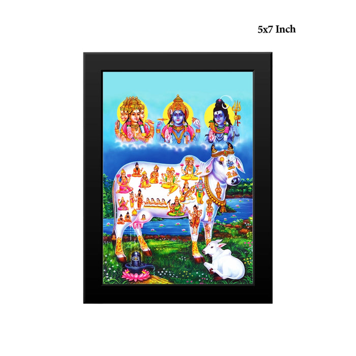 Sri Kamadhenu Photo Frame | Divine Kamadhenu Cow with Brahma Vishnu Shiva Wall Frame for Home & Pooja Room