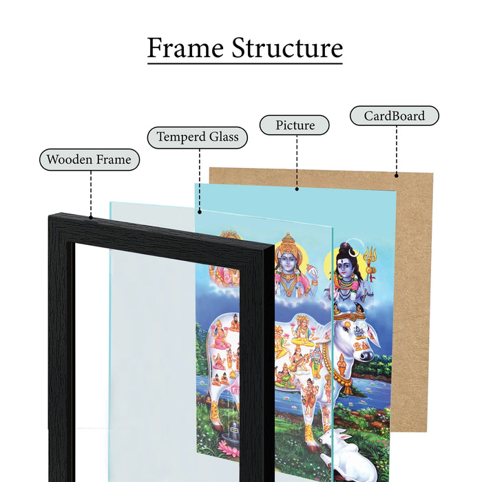 Sri Kamadhenu Photo Frame | Divine Kamadhenu Cow with Brahma Vishnu Shiva Wall Frame for Home & Pooja Room