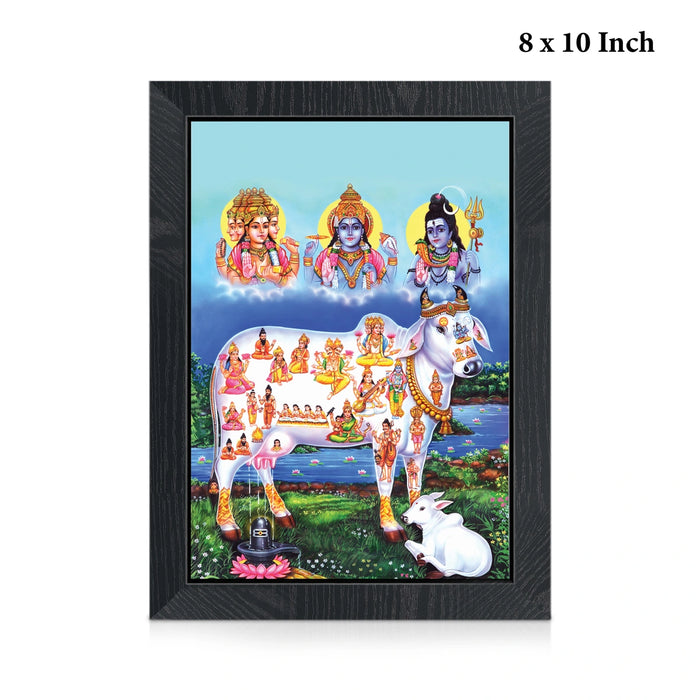 Sri Kamadhenu Photo Frame | Divine Kamadhenu Cow with Brahma Vishnu Shiva Wall Frame for Home & Pooja Room