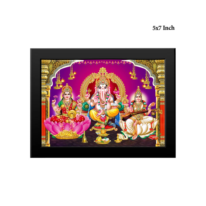 Ganesha Lakshmi Saraswati Photo Frame | Lord Ganesha, Goddess Lakshmi & Saraswati Wall Frame for Pooja Room & Home