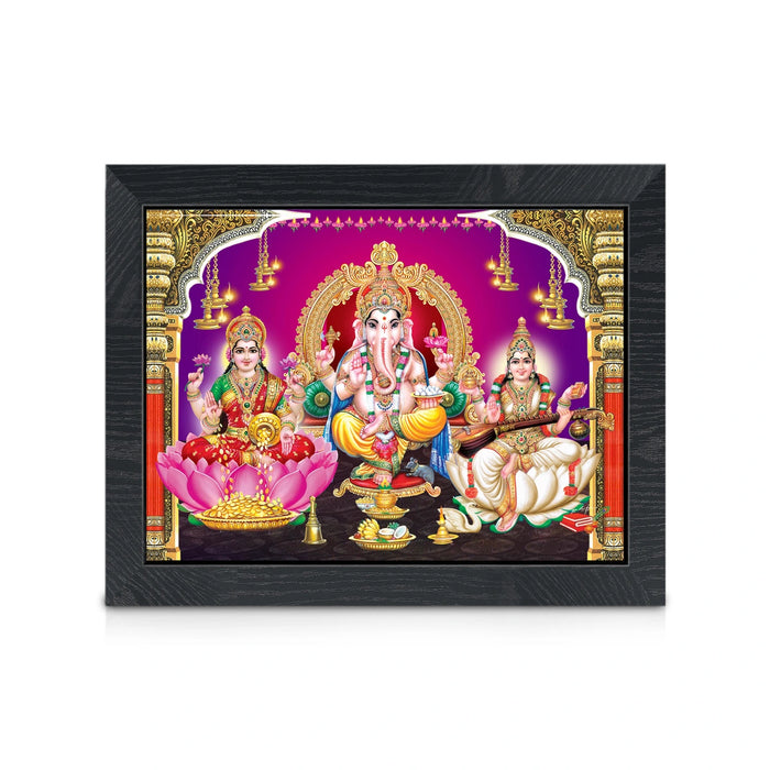 Ganesha Lakshmi Saraswati Photo Frame | Lord Ganesha, Goddess Lakshmi & Saraswati Wall Frame for Pooja Room & Home