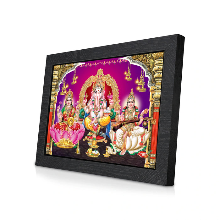 Ganesha Lakshmi Saraswati Photo Frame | Lord Ganesha, Goddess Lakshmi & Saraswati Wall Frame for Pooja Room & Home